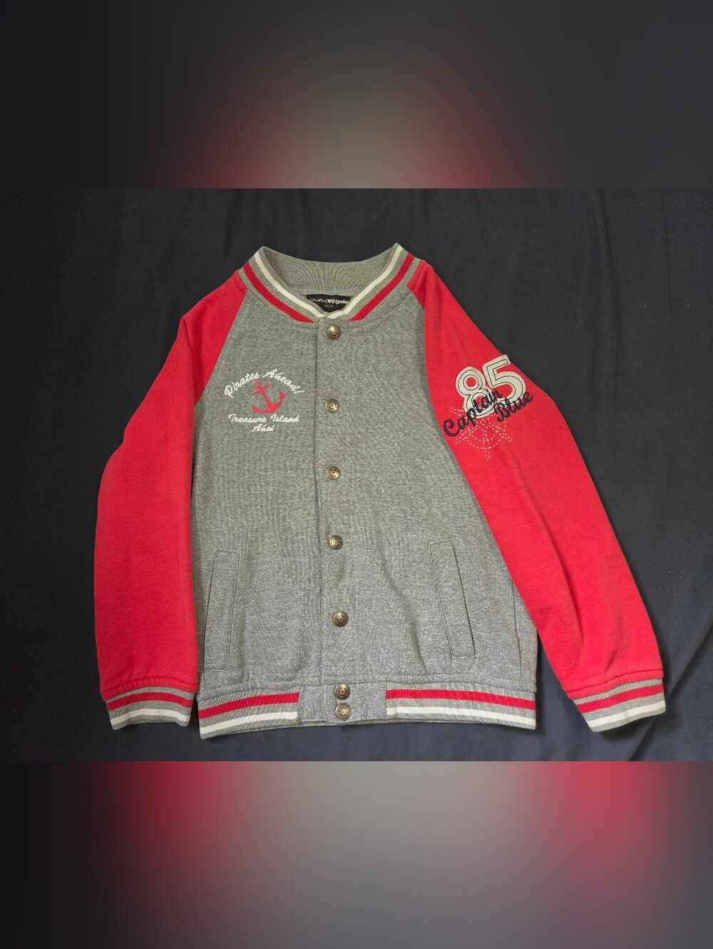Charcoal & Red Kids Baseball Jacket